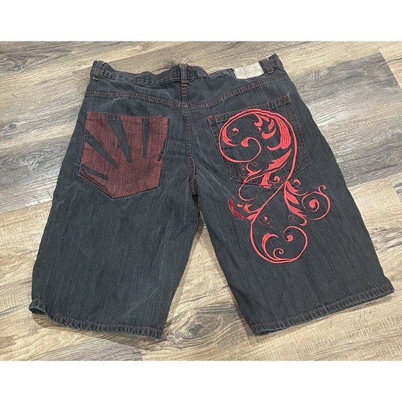 Project‎ Mayhem Denim Shorts Size 40/15 - Black Wash Red Stitching  Y2K - Picture 5 of 6